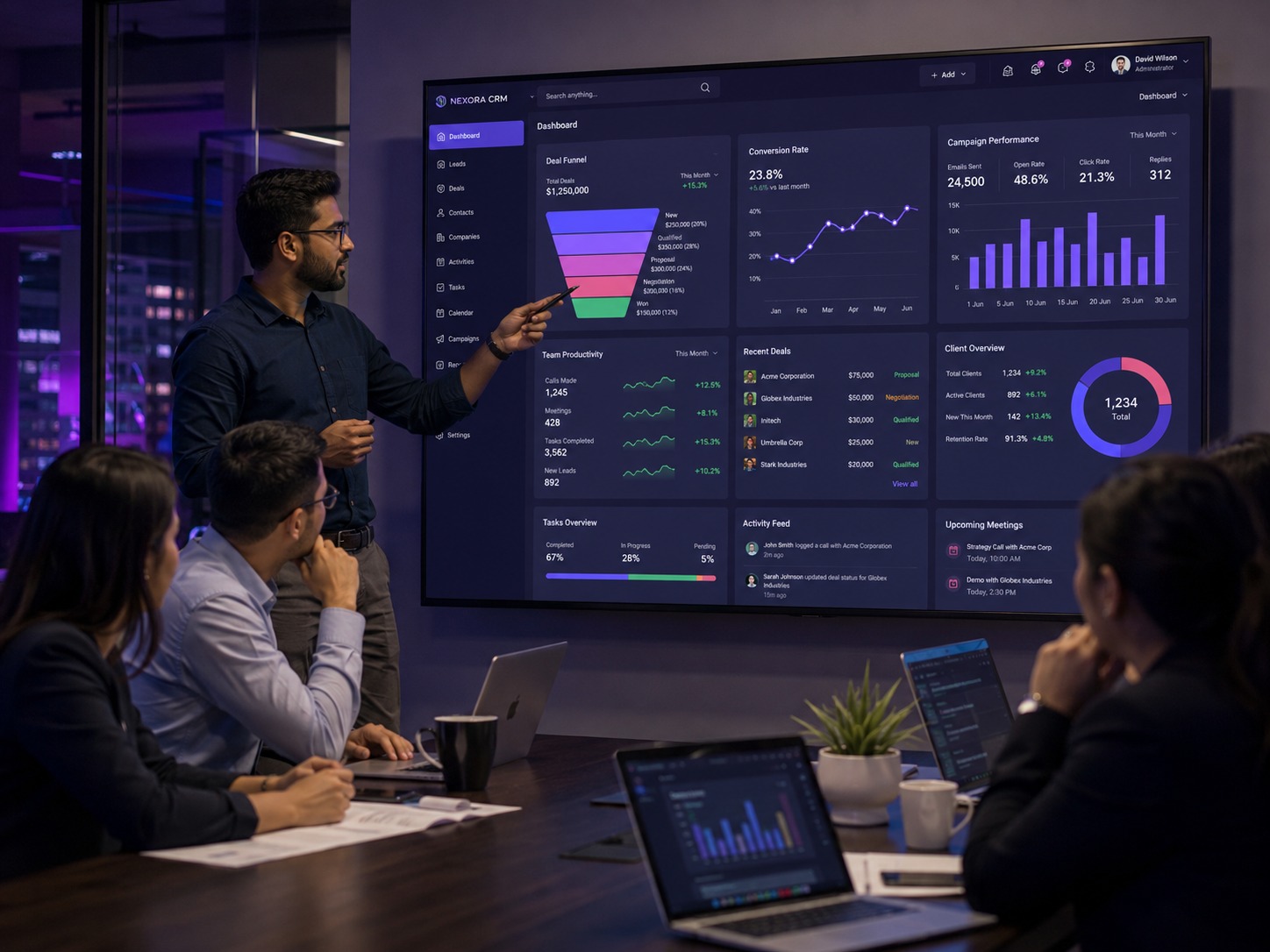 CRM analytics dashboard and campaign performance presentation