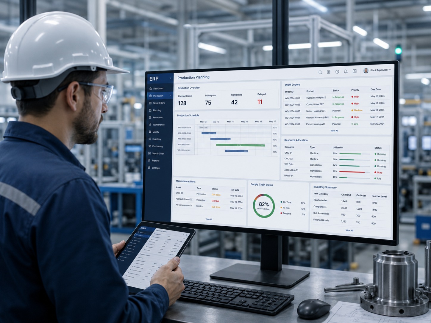 ERP production planning, operations and manufacturing workflow dashboard